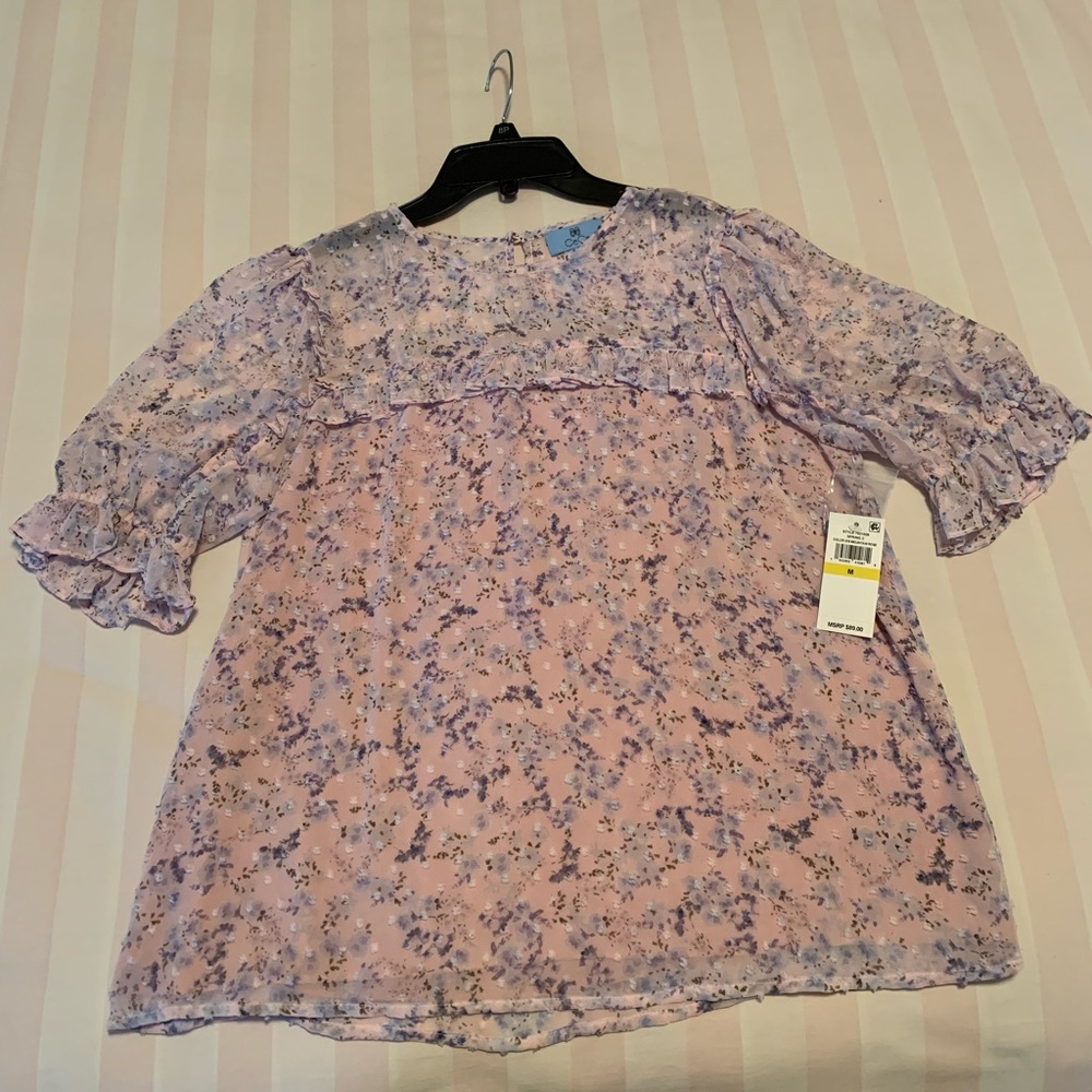 CeCe Whispering Blossoms Blouse in Mountain Rose